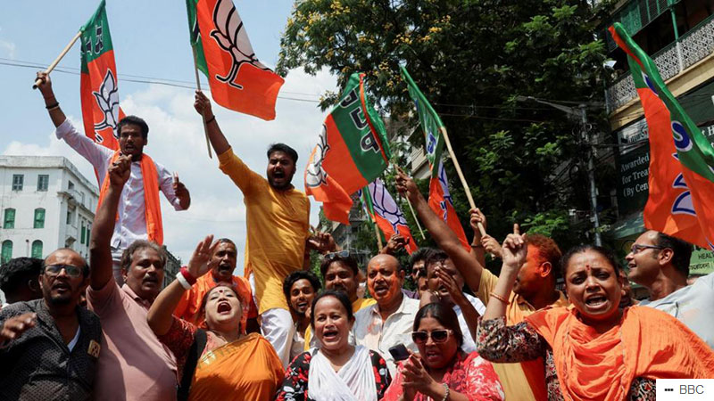 Celebration of supporters after Bengal Victory for BJP