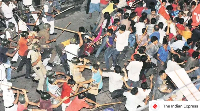 Lathicharge on left workers during Mamata Regime shows political control over police