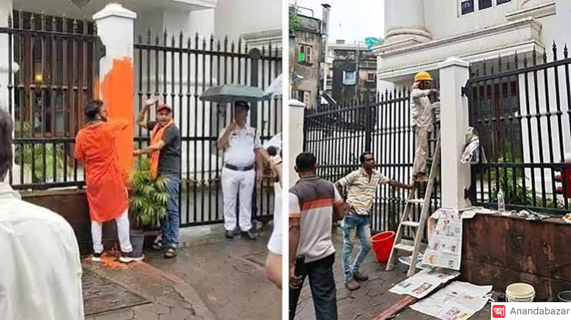 When saffron colour and politics join hands even the walls of Anandabzar are painted in saffron
